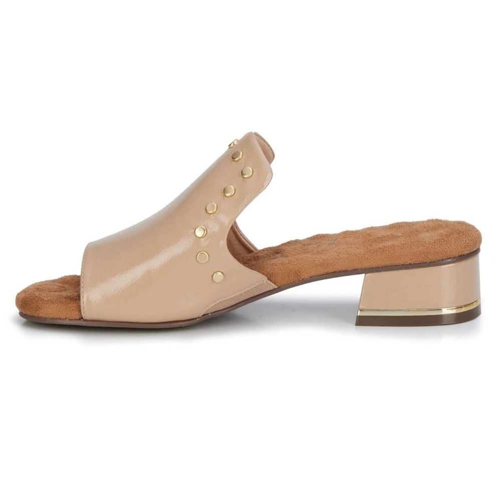 Ros Hommerson Bizzy Women's Slide Sandal Nude Shiny Tumbled Leather Gold Sz 6.5M - Picture 2 of 6